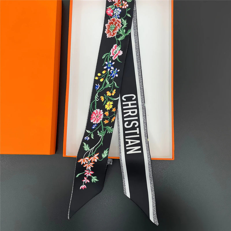 French Spring Hot Sale Plants Jungle Animals Women's Twill Decoration Sharp Horn Strap Bag Spot Silk Band Hair Band Small Scarf