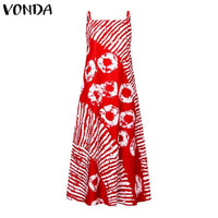 Plus Size 5XL VONDA Bohemian Printed Maxi Dress 2024 Summer Sleeveless Party Beach Sundress Tank Long Vestido Casual Loose Robe