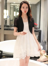 Women Bolero Summer White Black Short Sleeve Shrugs Lace Bolero Bridal Cape Evening Formal Party Dress Cape Shawls and Wraps