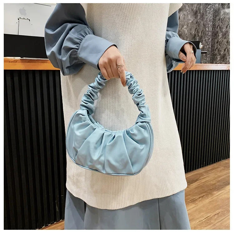 Fashion Pleated Handlebags for Women PU Cloud Bags Leisure Armpit Bag Shopping Shoulder Bags Dumpling Handbag Female Hand Bags