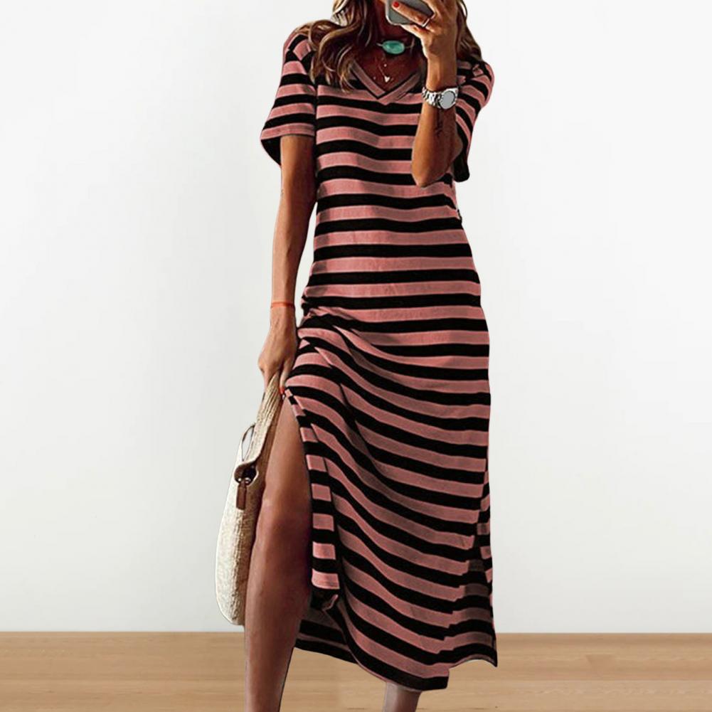 Summer Dresses 2023 Woman Plus Size Dresses For Women Casual Stripe Print V-neck Short Sleeve Loose Long Dress Robe Femme