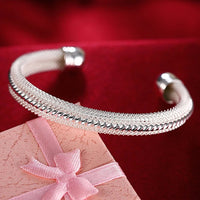 Trendy 925 Sterling Silver Bangles Bracelet Charms Cute Open for Women Fashion Jewelry Adjustment Size Cuff Wedding Party