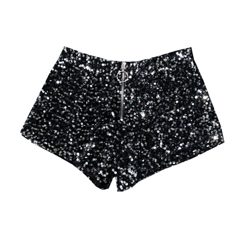 Whole Body The New 2023 Sparkling Sequins Shorts Women Short Zipper Nightclub Woman Slim Fit for Silver and Black   Sexy Shorts