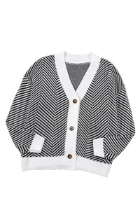 Black Zig Zag Stripe Buttoned Sweater Cardigan