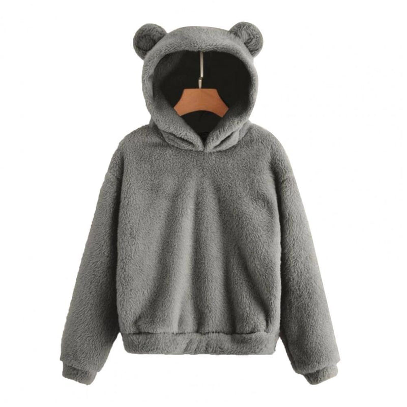 Autumn Winter Women's Hoodies Winter Women Long Sleeve Rabbit Ear Hood Sweatshirt Cute Plush Warm Casual Hoodie Tops