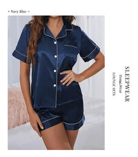 Plus Size Summer Silk Satin Women's Pajamas Set Button down Top & Shorts 2 Pieces Sleepwear V-Neck Nightwear Loungewear Ladies