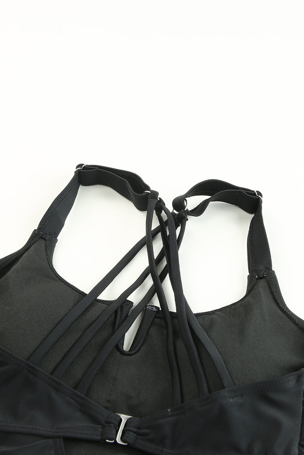 Black Leopard Notched Neck Strappy Back Tankini Swimsuit