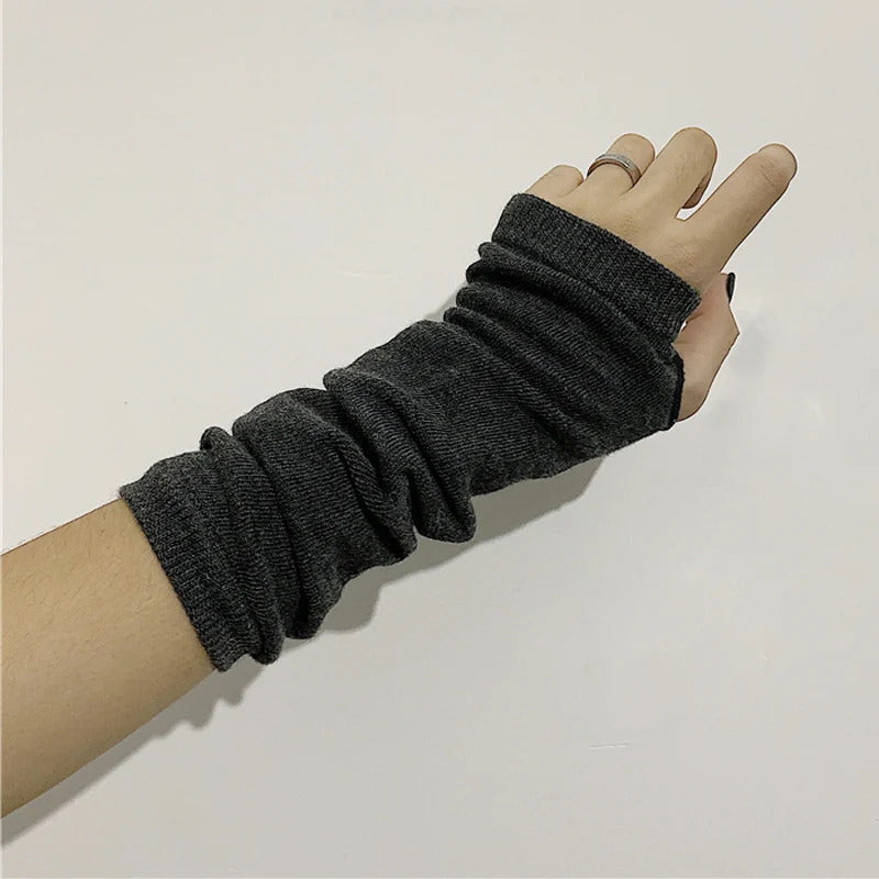 Punk Long Sleeves Fingerless Gloves Cuff for Women Men Stripe Hip-Hop Knitted Elbow Mittens Elastic Winter Arm Warmer Outdoor