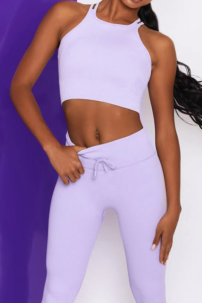 Orchid Petal Solid Color Crop Tank Top and Drawstring Leggings Active Set