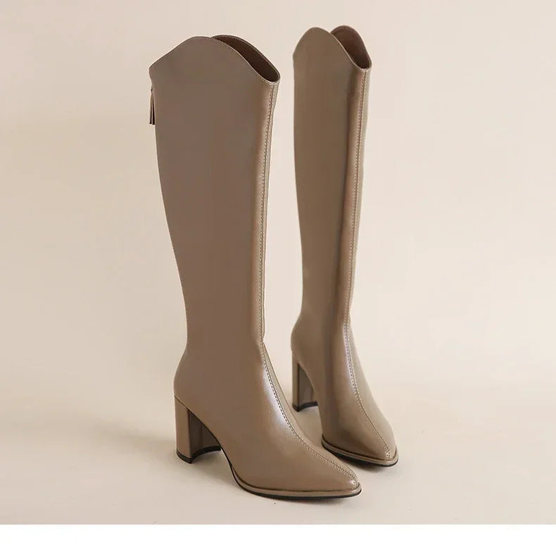 Plus Size 34-43 New Women Boots Zipper Thick High Heels Simple Thick High Heels Autumn Winter Boots Knee High Botas