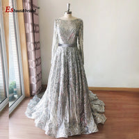 Dubai A-Line Luxury Wedding Evening Dress for Women Muslim 2024 Long Sleeves Sequin Plus Size Formal Prom Party Gown Customized