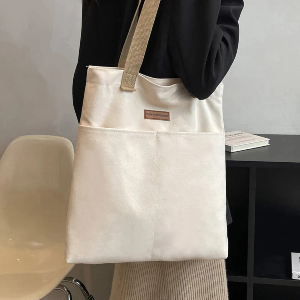 1Pc Women's Tote Bag Canvas Sewing Thread Large Capacity Advanced Sense Handbag Convenient Practical Female's Commuter Bag