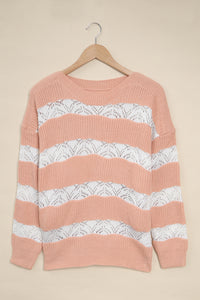 White Striped Colorblock Knit Sweater