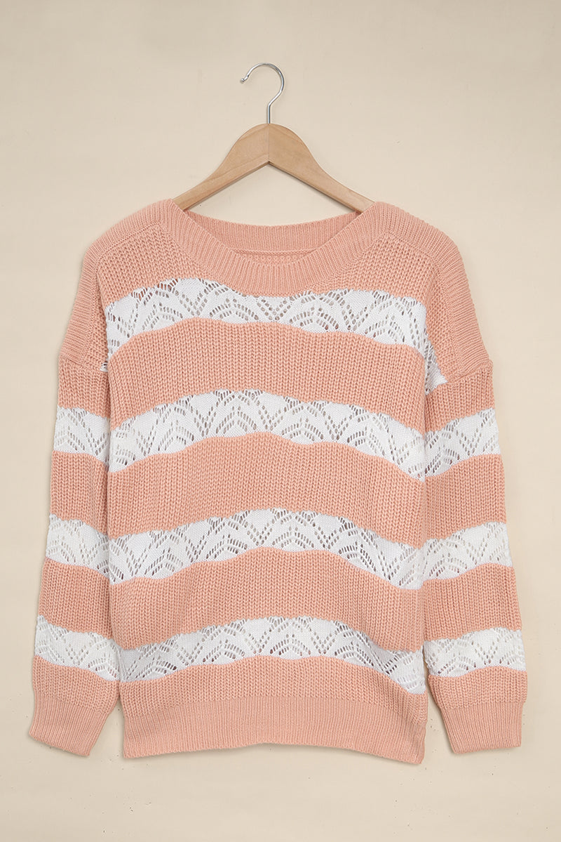 White Striped Colorblock Knit Sweater