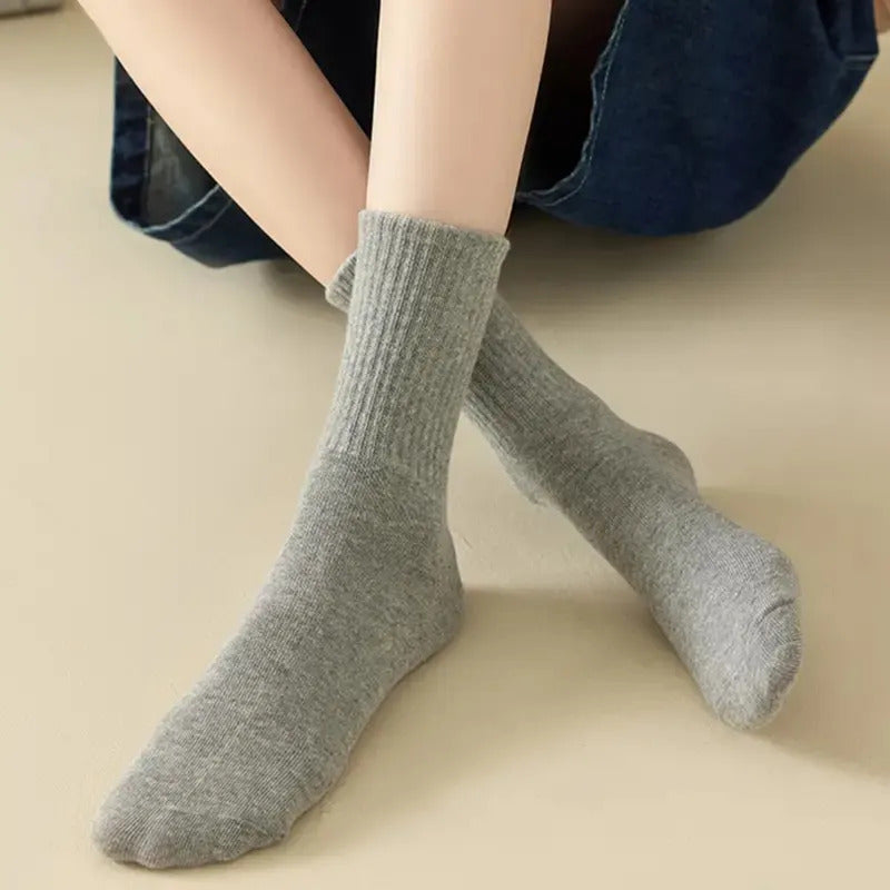 6/12 Pairs Women Mid Socks Solid Color Breathable Comfortable In Autumn Winter Sweat Absorbing High-Quality Casual Socks Sports