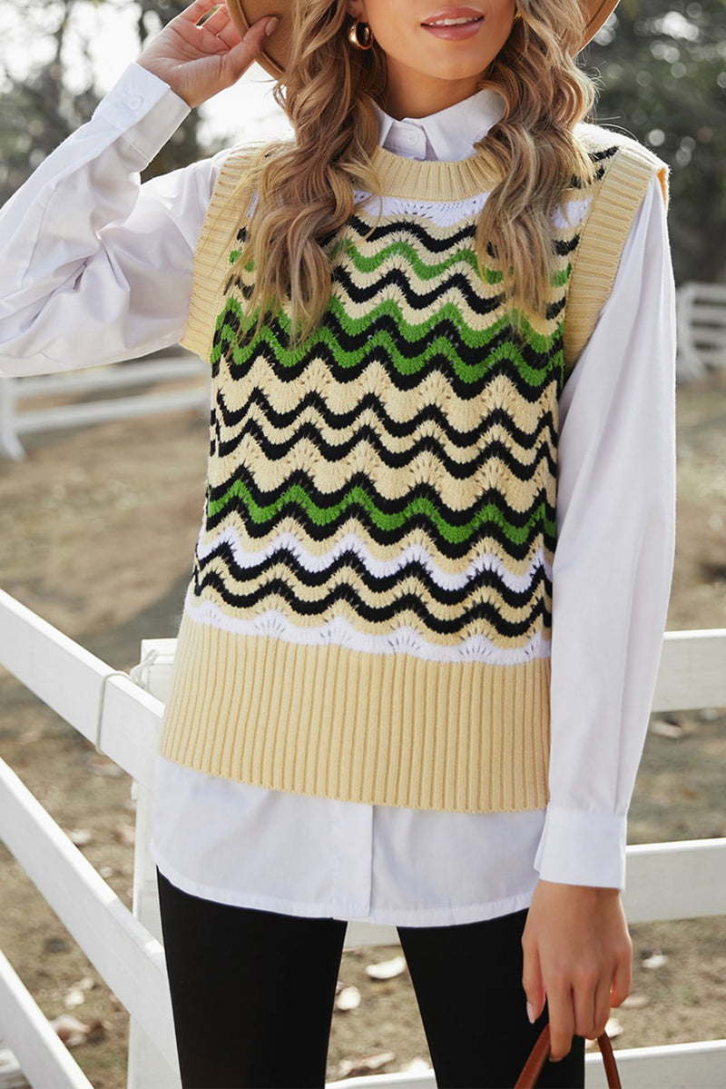 Black Wavy Stripes Knit Vest Pullover Sweater