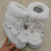 Fluffy Fur Boots 2024 Winter Fashion Sexy Faux Fox Fur Snow Boots Ladies Furry Warm Cotton Boots Female Outdoor Ski Boots