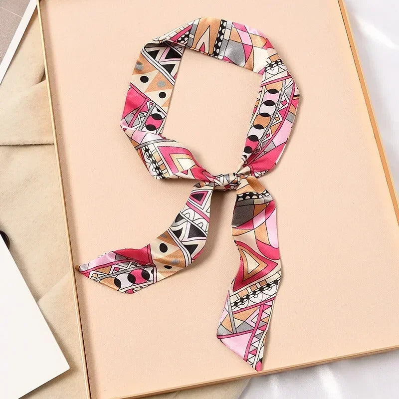 Skinny Silk Scarf Hair Strip Silk Ribbon Small Neck Scarves Bag Handle Ribbon Scarf Kerchief Ladies Ribbon Hair Band Small Scarf