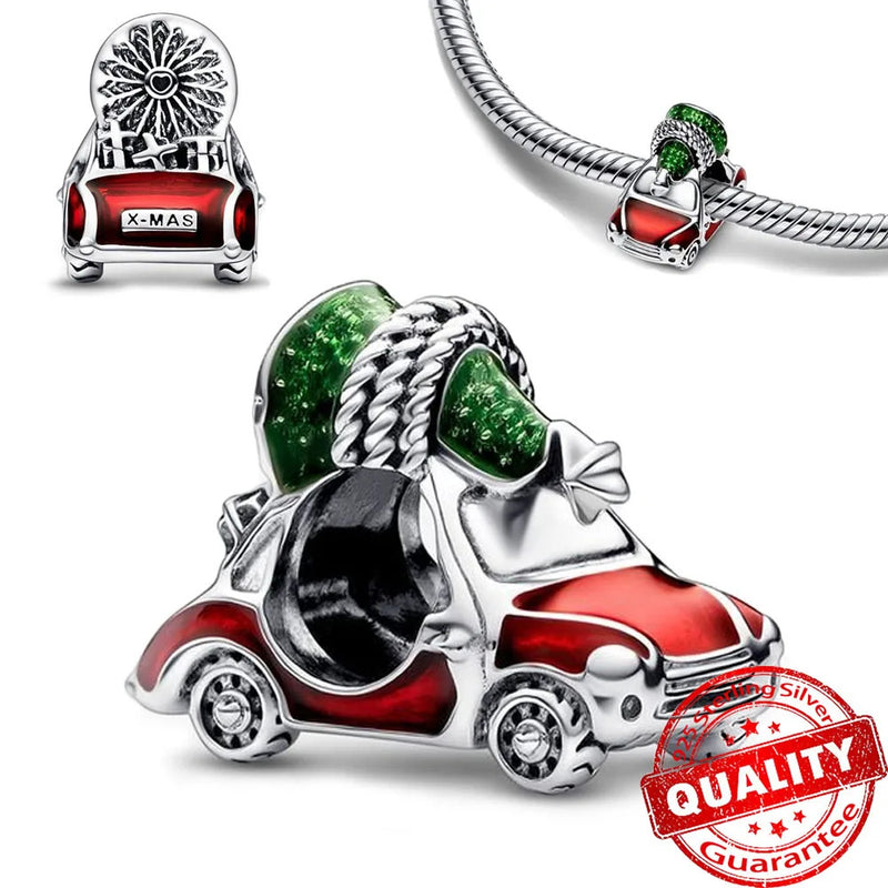 Sparkling 925 Sterling Silver Christmas Carousel & Santa Claus Charm Fit Original Bracelet Women Christmas Gift Jewelry Making