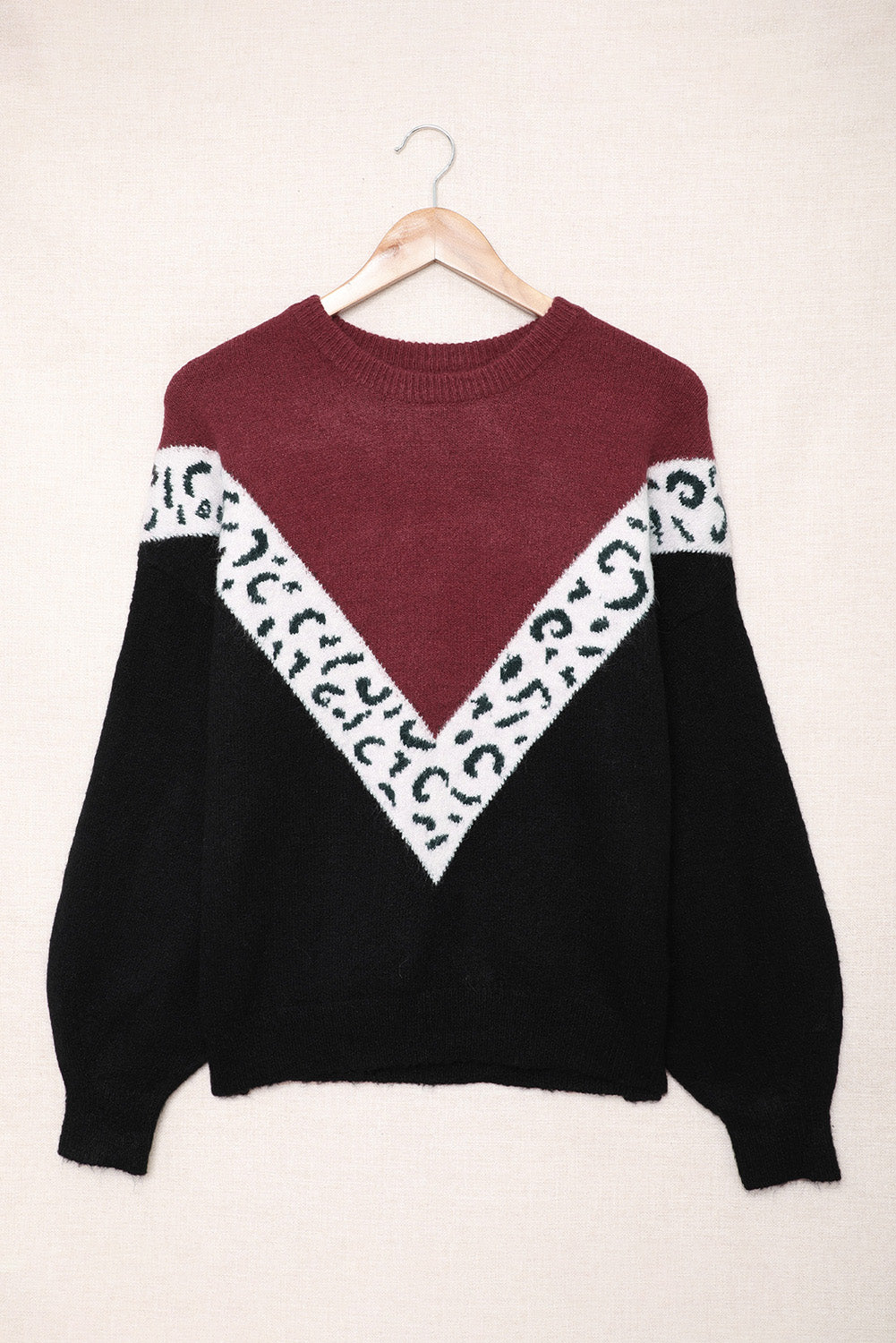 Black Colorblock Chevron Leopard Pullover Sweater