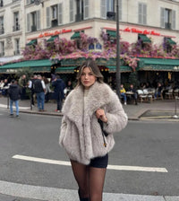 2024 Winter New Fashion Gradient Fluffy Fur Coat Women High Street Luxury Big Fur Collar Faux Fox Fur Jacket Female Overcoats