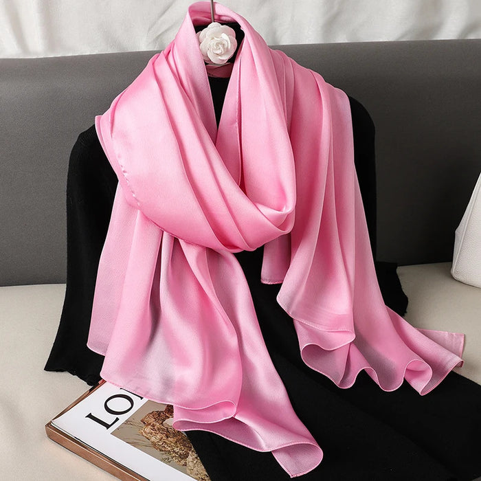 Foulard Silk Scarf Shawls Lady Bufanda Elegant Solid Scarves Women Sping Pashmina Hijab Wraps Female Beach Stoles 2024 Luxury