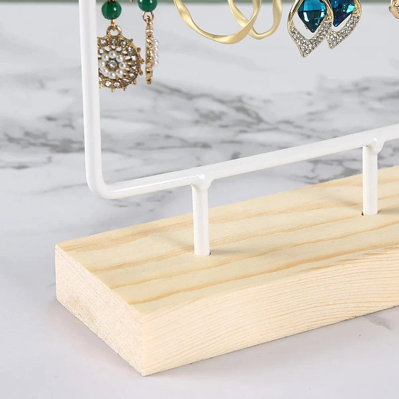 Earring Stand Wooden Base Jewelry Towel with Holes Hanging Jewelry Organizer Large Metal Holder for Earrings Ear Stud Necklace