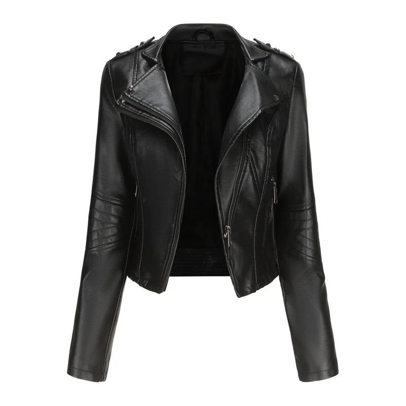 Leather coat  spring women leather jacket slim motorcycle clothing  Zipper fashion jackets and coats black high-quality clothing