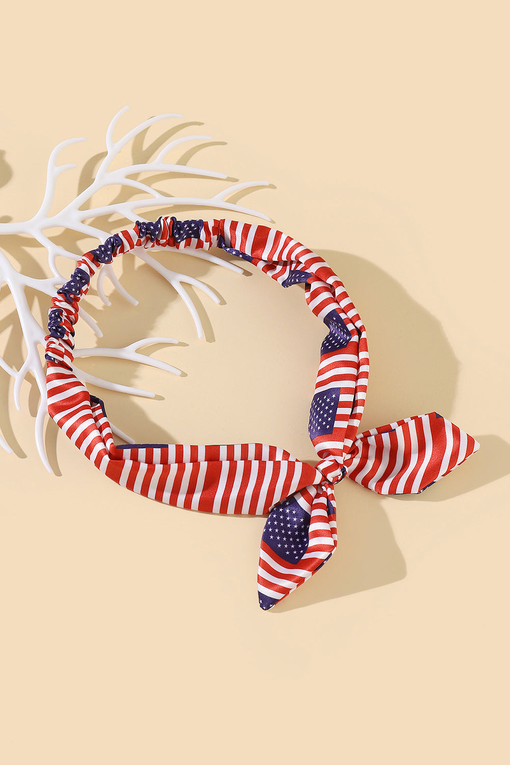 Fiery Red American Flag Bowknot Elastic Headband