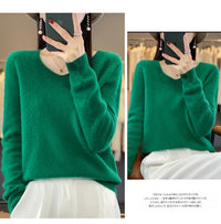 100% pure wool cashmere sweater women's V-neck pullover casual knit top autumn and winter women's coat Korean fashion