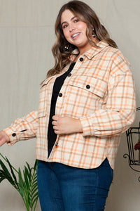 Khaki Plus Size Plaid Jacket with Flap Pockets