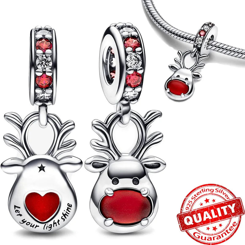 Sparkling 925 Sterling Silver Christmas Carousel & Santa Claus Charm Fit Original Bracelet Women Christmas Gift Jewelry Making