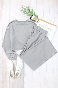 Light Grey Solid Criss Cross Crop Top and Pants Active Set