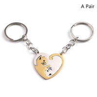 Cute Hug Cat Keychain Creative Patchwork Heart Round Keyring Couple Lovers Key Chains Bag Pendant Car Keyholder Accessories Gift