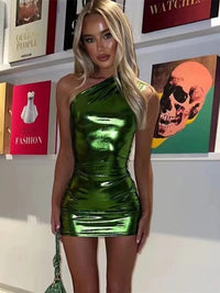 Sexy One Shoulder Bodycon Dresses For Women Solid Irregular Skinny Mini Dress Female Party Nightclub Buttocks Short Gown vestido