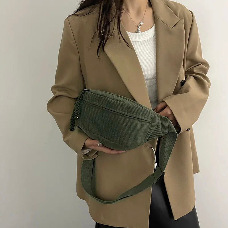 Casual Corduroy Belt Bags for Women Fashion Fanny Pack Female Banana Waist Bag Hip Purse Shoulder Crossbody Chest Bag Pocket