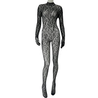 Sexy Lace See Through Bodysuit Long Sleeve Fishnet Jumpsuits Elastic Night Club Jump Suits for Women Sexy Pole Dancing Overalls