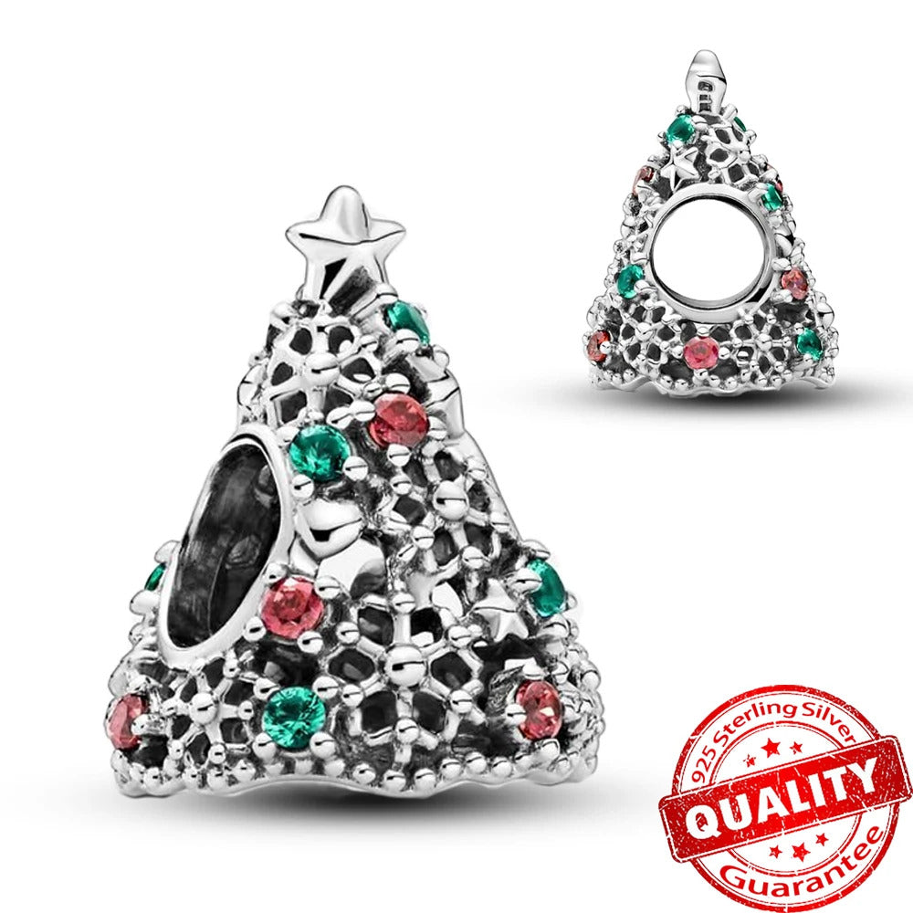 Sparkling 925 Sterling Silver Christmas Carousel & Santa Claus Charm Fit Original Bracelet Women Christmas Gift Jewelry Making