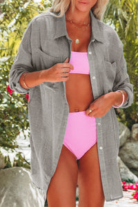 Gray Lightweight Shirt Style Beach Cover Up