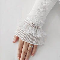 Women Lace Ruffles Cuff Elbow Sleeve Spring Autumn Detachable Fake Sleeve Arm Covers Solid Color Arm Cover Sweater Decorative