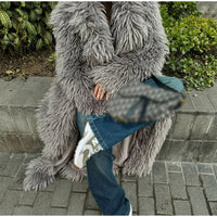 Winter New Women's Plush Faux Fur Overcoat Fashion Long Sleeved Warm Turn-down Collar Cardigan High Street Loose Outerwear 2024