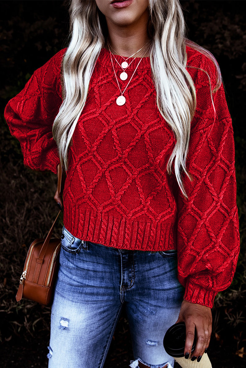 Fiery Red Festive Textured Chunky Sweater