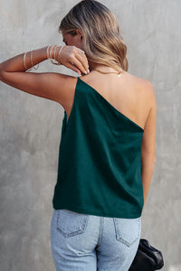 White Satin One Shoulder Loose Tank Top