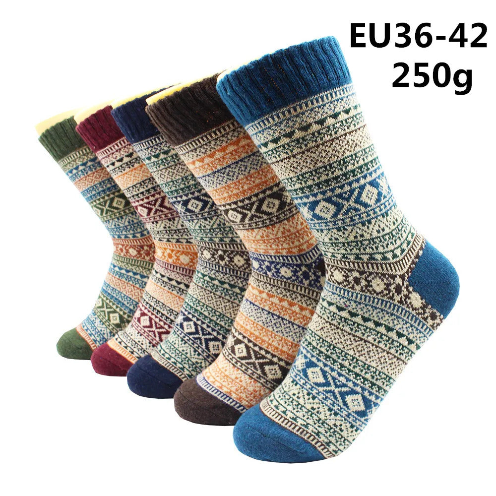 5 Pairs Winter Warmer Women Thicken Thermal Wool Cashmere Snow Socks Fashion Casual Euramerican National Wool Socks for Women