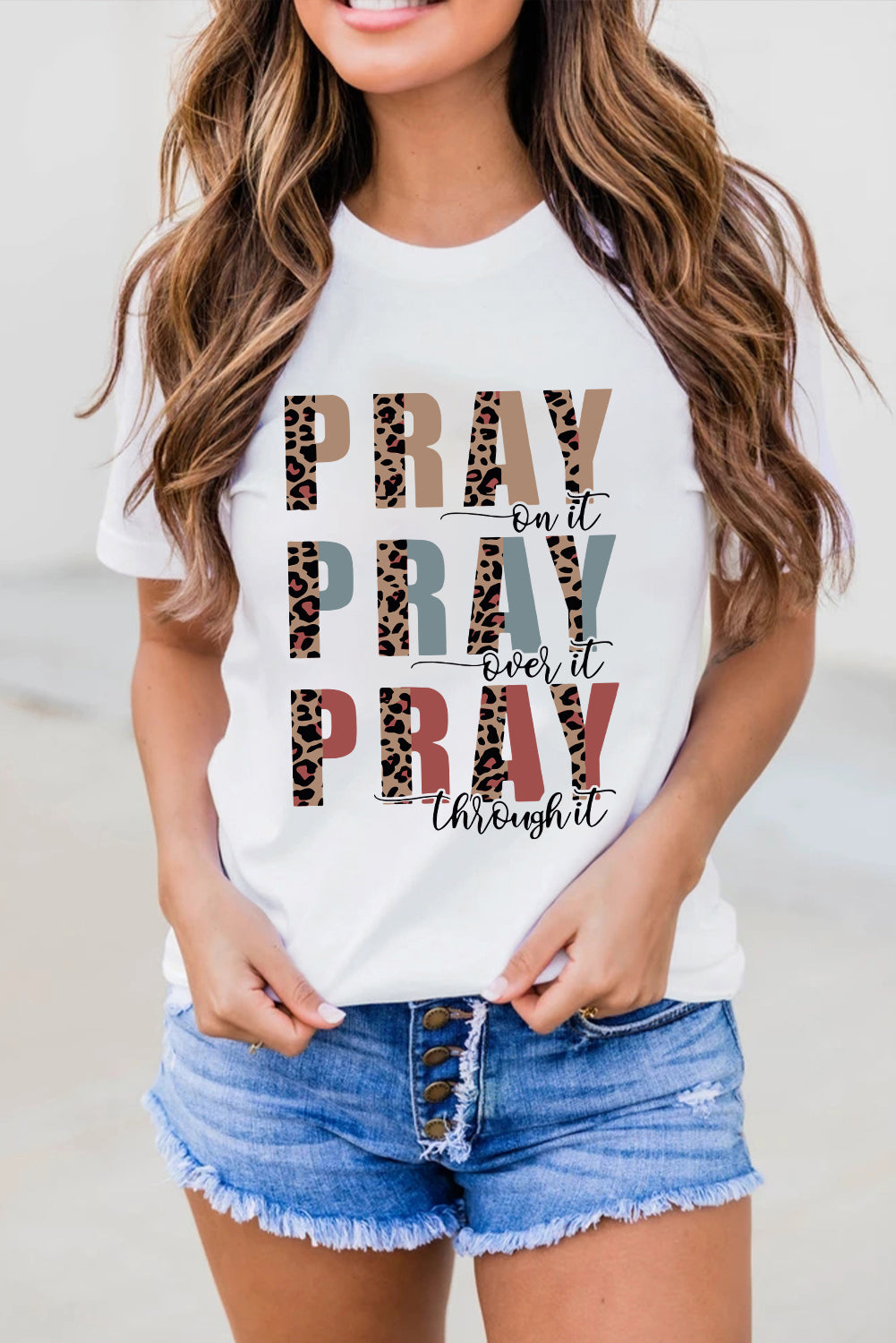 White Leopard Pray Graphic Tee