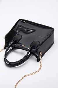 Chestnut PVC PU Leather Patchwork Chain Strap Shoulder Bag