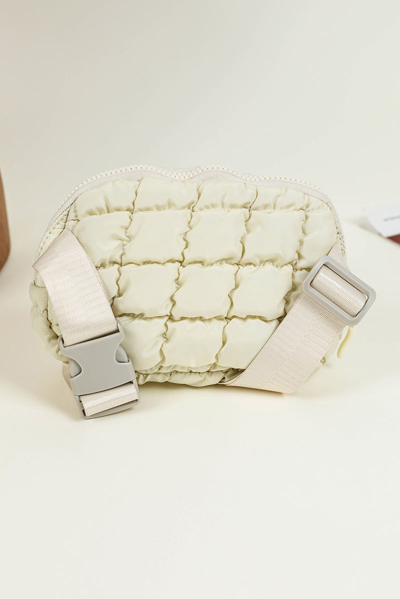 Beige Puffy Quilted Crossbody Bag