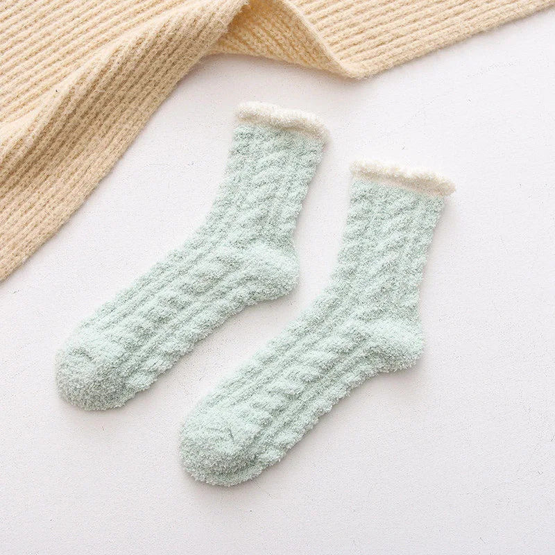 Autumn Winter Coral Velvet Socks Cute Cat Claw Socks For Women Children Girls Middle Tube Thickened Sleep Socks Home Floor Socks