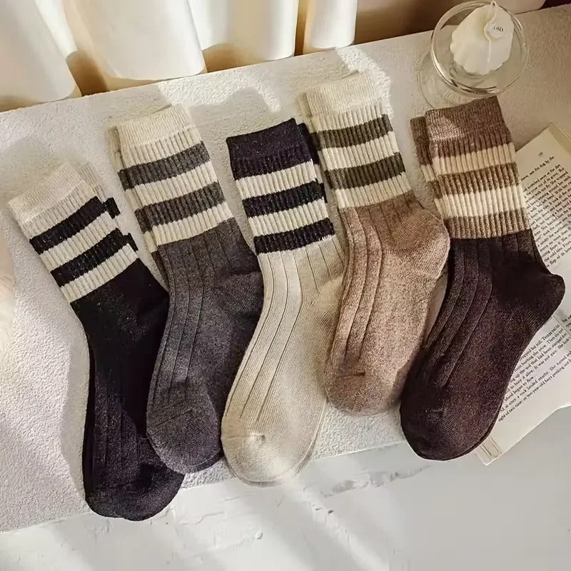 5 /10 Pairs Lot Socks for Women Ruffle Middle Tube Ankle Short Breathable Black White Set Spring Autumn