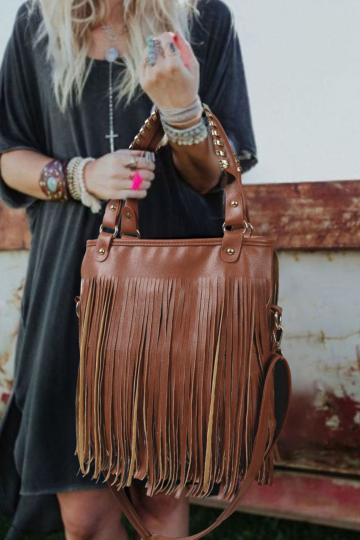 Chestnut Western Fashion Fringed Leather Shoulder Bag